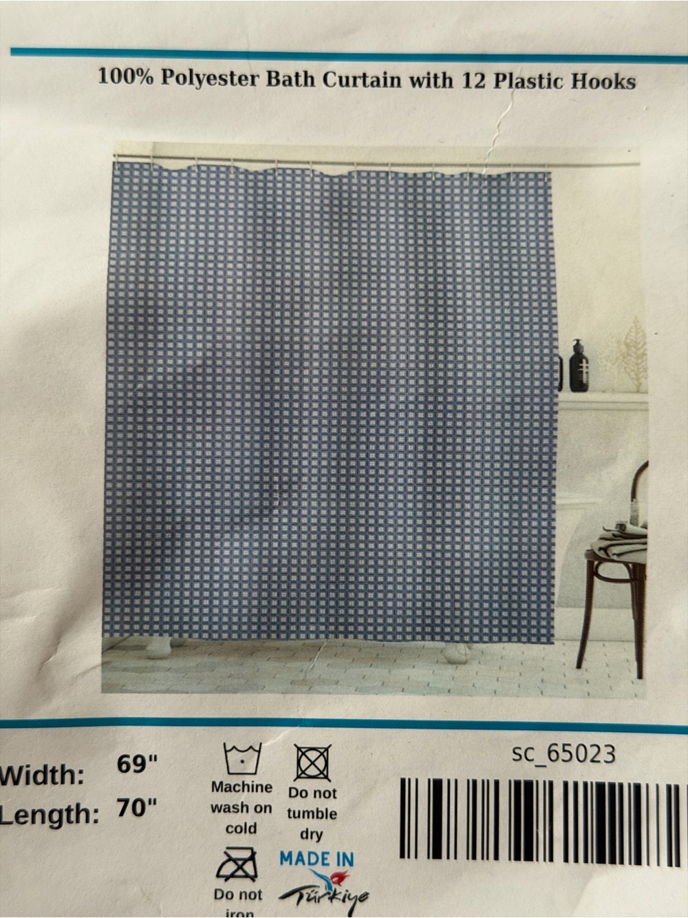 Polyester Blue Geometric Shower Curtain - 12 Hooks Included